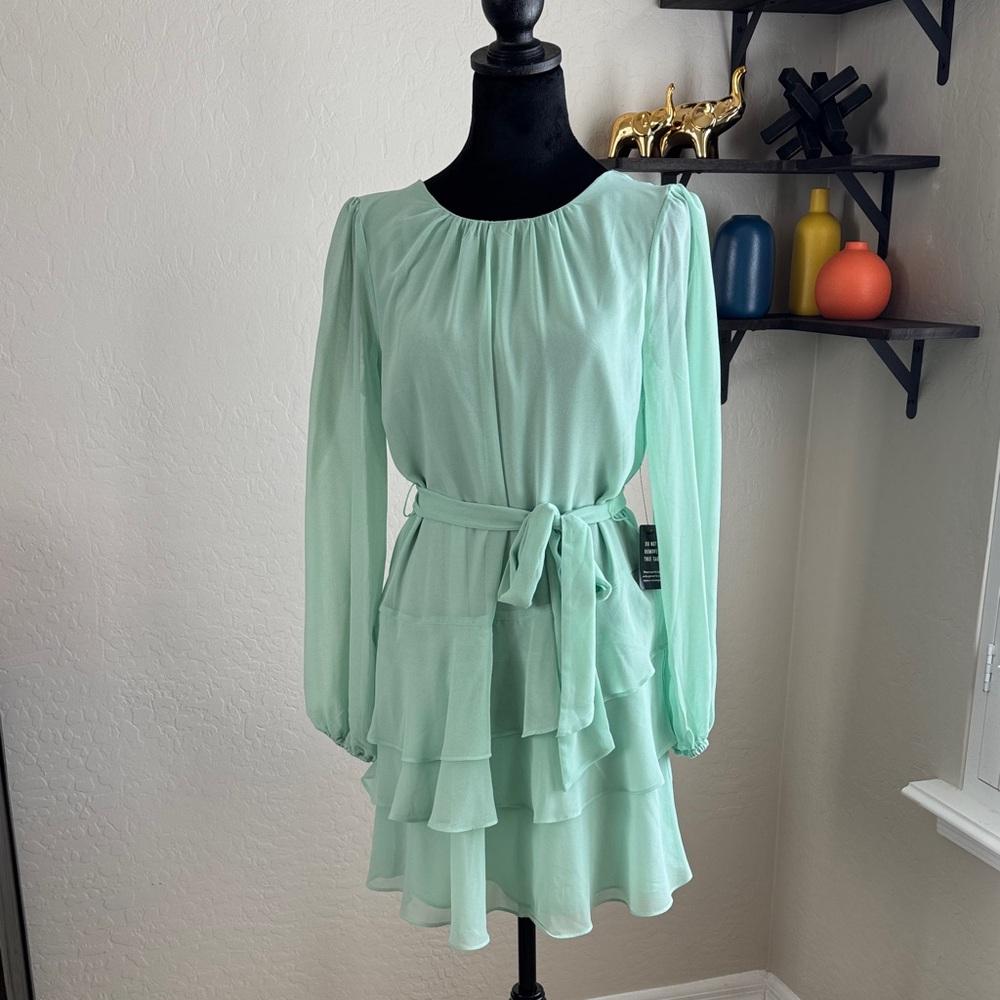Express Light/Mint Green Long Sleeve Dress
